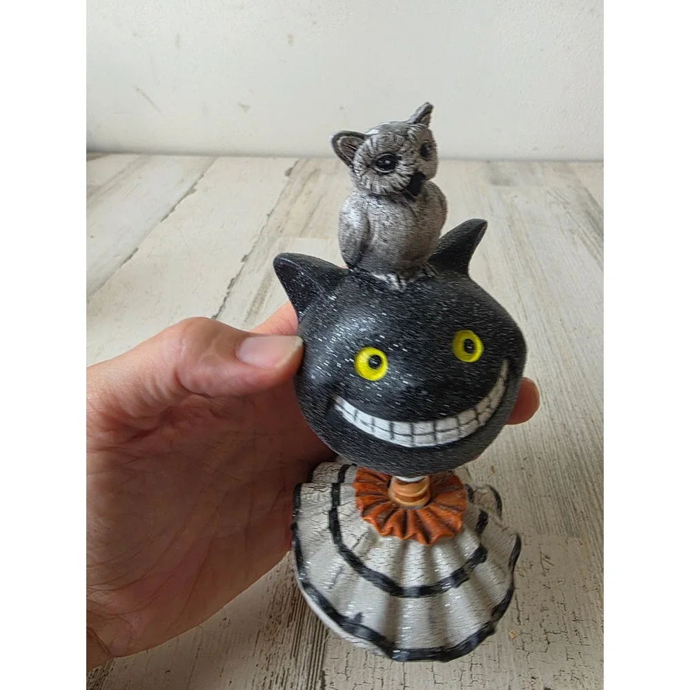 Glitter bobblehead cat owl Halloween crackle statue figurine decor
